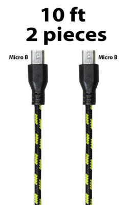 Paquete de 2 cables USB 2.0 A macho a micro B trenzados de nailon de carga de datos de sincronización de 10 pies Foto 1 de 3