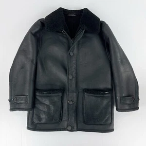 Vintage Sawyer of Napa Black Sherpa Lined Button Down Leather Jacket Coat Mens S - Picture 1 of 5