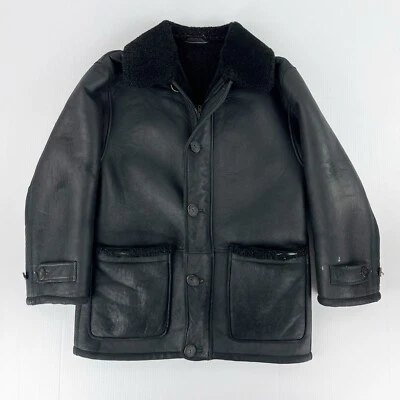 Abrigo Chaqueta De Cuero De Colección Sawyer of Napa Negro Sherpa Forrado Con Botones Para Hombres S Foto 1 de 4
