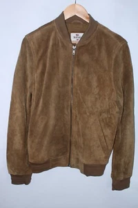 Bellfield Men's Small Light Brown Genuine Suede Leather Full Zip Jacket - Imagen 1 de 11