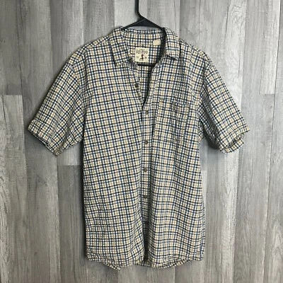 RED HEAD Men's Button Shirt Large Blue/Tan Check Short Sleeve Casual Seersucker - Image 1 of 4