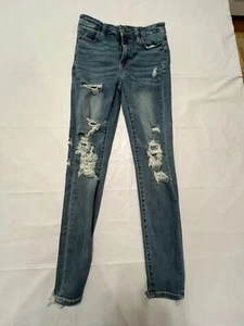 American Eagle Medium wash Blue Jeans 4 Next Level Distressed Stretch Womens 166 - Picture 1 of 9