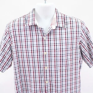 Van Heusen Large 16-16.5 Collared Dress Shirt Plaid White Blue Red Short Sleeve - Picture 1 of 9