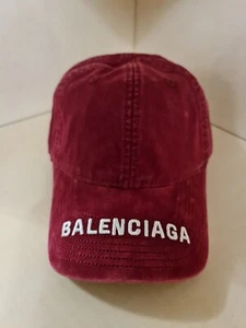 Balenciaga Mens Baseball Cap Hat Burgundy Red Adjustable NWOT Distressed Faded  - Picture 1 of 5