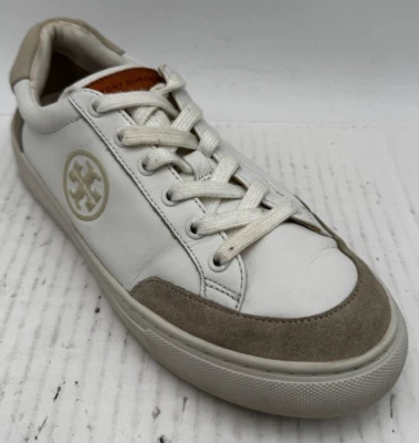 Tory Burch Color Block Women's Sneakers Size 8.5 White Leather Logo Flat Shoes - Image 1 of 4
