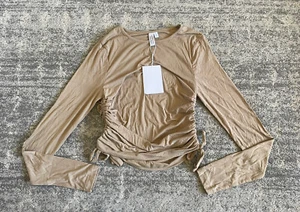Los Angeles Atlier Womens S Shirt Tan Long Sleeve  Brown Adjustable NWT M9 - Picture 1 of 10