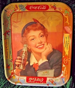 1950's VTG Coca Cola Tray Menu Girl 10" x 13" Thirst Knows No Season Have a Coke - Imagen 1 de 2