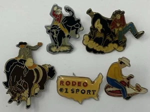 Rodeo #1 Sport Set Of 5 Vintage Pins Bull-Riding, Wrangling, Bronco, Etc - Picture 1 of 3