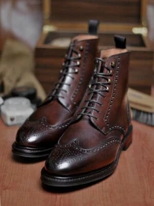 Men’s Brown Genuine Leather Ankle Formal Lace Up Dress Boots For Men - Picture 1 of 3