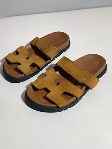Hermes Chypre Sandals Mules Slides Suede Leather Women’s Size 37 Brown - Picture 1 of 22