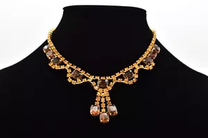 Vintage Kristall Halsband Halskette Citrin Schokolade Krappe Strass 60er Jahre BinBL - Bild 1 von 12