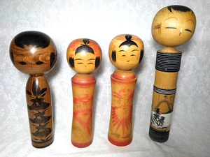 Muñeca Kokeshi Japonesa Artesanía Tradicional Kokeshi Juego de 4 Piezas Showa Retro De Colección - Imagen 1 de 5