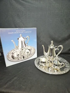 Nice Godinger Silver Plated 4 Piece Coffee Set With Elaborate Grape Design - Picture 1 of 8