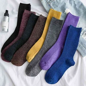AM_ Women Retro Glitter Socks Silver Shiny Socks Autumn Winter Casual Socks Eyef - Picture 1 of 19