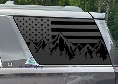 Calcomanía de árbol de montaña bandera americana para GMC Yukon 2015-2020 cuarto ventana Foto 1 de 4