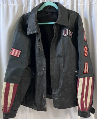 Chaqueta de cuero negra trashed EE. UU. Eagle bandera americana para hombre 2XL sin forro Foto 1 de 4