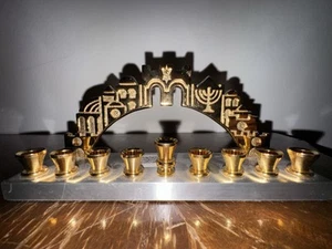 Unique 24k gold & Silverplated Menorah OPPENHEIM ISRAEL Jerusalem Hanukkah - Picture 1 of 7