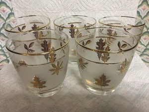 Libbey mattierte GOLDBLÄTTER Glas 5er Set altmodisch 3,5" MCM Vintage EUC - Bild 1 von 6