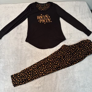 Conjunto de pijama Starry Night Hocus Pocus para mujer talla pequeña negro naranja estrellas - Imagen 1 de 12