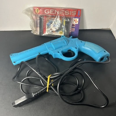 Konami The Justifier Blue Light Gun Sega Genesis TESTADO COM Jogo Lethal Enforcers - Imagem 1 de 4
