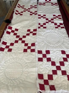 Unfinished Quilt  Double Irish Chain pattern Hand quilted Extra Squares - Picture 1 of 10