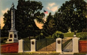 NATIONAL CEMETERY Entrance FREDERICKSBURG, Virginia VA linen Postcard - Picture 1 of 2
