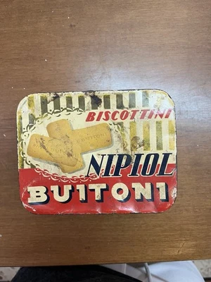 ✅💯Vecchia Scatola Di Latta D'epoca Biscottini Nipiol Buitoni Da Collezione - Immagine 1 di 4
