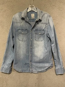 Zara Mens Pearl Snap Shirt Size Small Blue Denim Adult Cotton - Picture 1 of 5