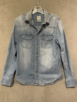 Zara Mens Pearl Snap Shirt Size Small Blue Denim Adult Cotton - Image 1 of 4