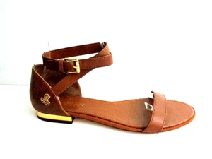 RALPH LAUREN Davison Brown Leather Low Closed Heel Open Toe Ankle Strap Sandals - Picture 1 of 8