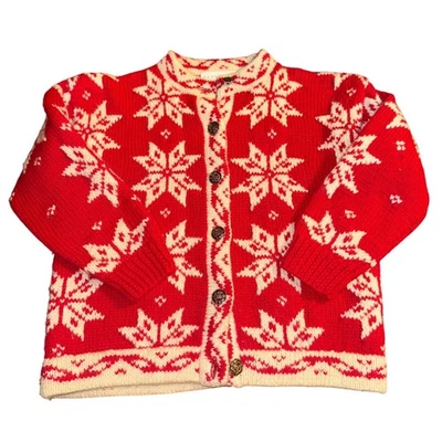 Cárdigan Suéter Garnet Hill Niños Rojo Copo de Nieve Lana Talla 8 Foto 1 de 4