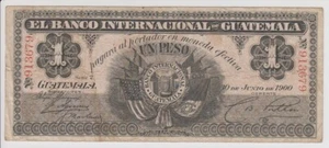 Guatemala 1 Peso 1900 PS152a F Banco Internacional Rare Currency US Flag No Hole - Picture 1 of 6