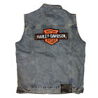 VTG Harley Davidson Motorcylces Embroidered Back Logo Blue Denim Vest Men's L A1