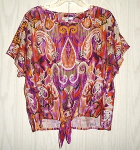 Jersey de lino CHICO'S 2 "40th Anniversary" con lazo delantero multicolor para mujer 12 usado en excelente estado - Imagen 1 de 9
