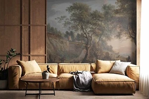 Rural Landscape with Animals High Hills Big Trees Wallpaper Murals - Picture 1 of 9