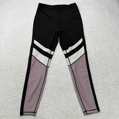Reebok Women's Small Black Purple White Stripe Leggings Athletic Yoga Pants - Image 1 of 4