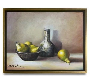 Hungryartist -Original Oil Painting of Still-Life Pears on Canvas 12x16 Framed - Picture 1 of 6