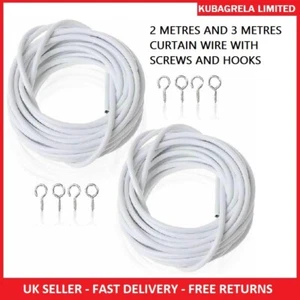 NET CURTAINS HANGING WIRE AND SCREW HOOK EYES - 2M AND 3M, 8 SCREW HOOKS metres - Picture 1 of 4