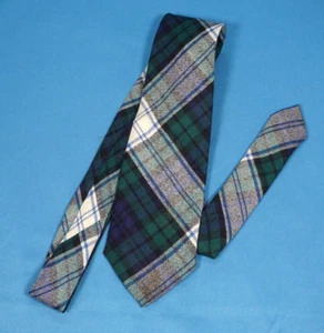 Vintage WOOL MEN'S NECK TIE Black Watch Tartan Plaid MADE IN SCOTLAND Green/Navy - Picture 1 of 4