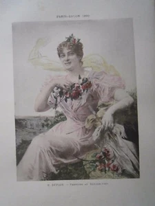 Gravure 19° E. Dupain : Premiére au rendez vous ( femme fleurs) - Imagen 1 de 1
