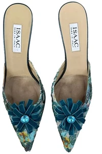 isaak Mizrahi Turquoise Blue slip On Mules Textile UK5,US 8.5 Vintage Unused - Picture 1 of 12