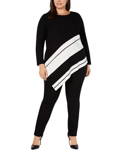 Alfani Womens White Black Striped Asymmetrical Hem Colorblocked Sweater Size 3X - Picture 1 of 8