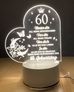 60 Geburtstag Frau Mann Geschenke zum 60. Geburtstag Acryl Nachtlicht - NEU - Bild 1 von 12