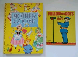 SAALFIELD VTG COLORING BOOK & DOT TO DOT LOT (2) MOTHER GOOSE, TO THE CITY 1940s - Foto 1 di 4