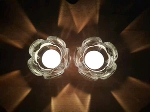 2× Royal Copenhagen Crystal Lotus Flower Tea Light Candle Holders Valentines Day - Picture 1 of 8