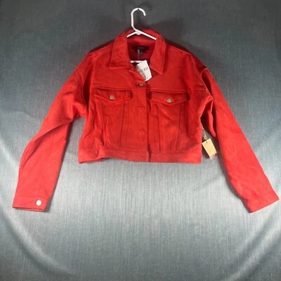 Chaqueta corta Forever 21 para mujer talla grande naranja forrada bolsillos botón delantero Foto 1 de 4