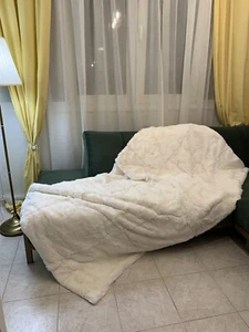 COZY REAL Full Skin Rex WHITE color fur throw fur comforter,fur blanket, fur rug - Picture 1 of 11