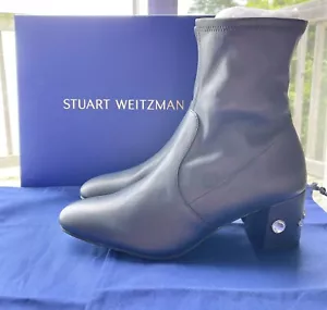 Stuart Weitzman AllShine 60 Bonito Calcetín de Cuero Azul Bota Tacón Bloque con Joyas 8.5 - Imagen 1 de 24