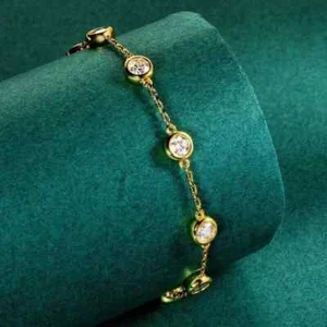 5.5Ct Round Diamond Lab Created Women's Chain Bracelet 14K Yellow Gold Plated 7" - Picture 1 of 8