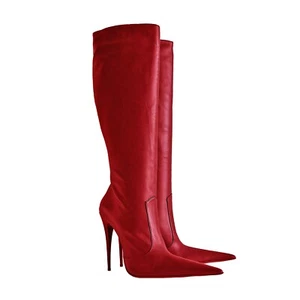 BOTAS HASTA LA RODILLA PUNTIAGUDAS PERSONALIZADAS GIOHEL BOTAS DE CUERO ROJO ITALIA 33 A 41 - Imagen 1 de 4